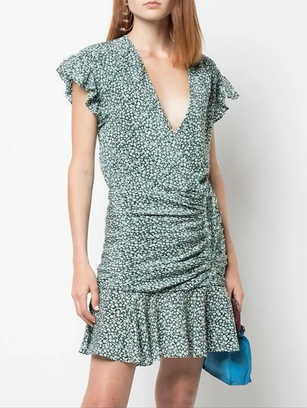 Veronica Beard Marla Silk Dress Size 4 Green Floral Ruched Ruffle Mini